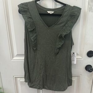 Terra & Sky Ruffled Green Sleeveless Tank
